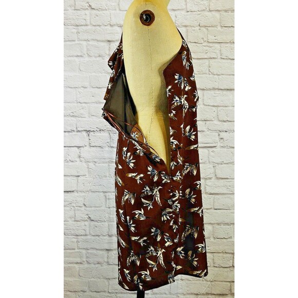 Soncy Dress Size 12 One‎ Shoulder Asymmetrical Fitted Ruffle Floral Brown NWT - Picture 7 of 13